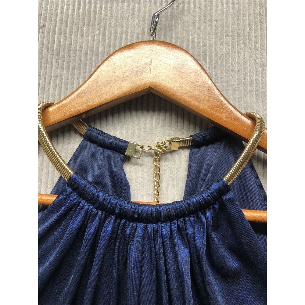 Jessica Simpson Dress Women 8 Metallic Blue Gold Chain Halter Cocktail Party - Picture 4 of 16